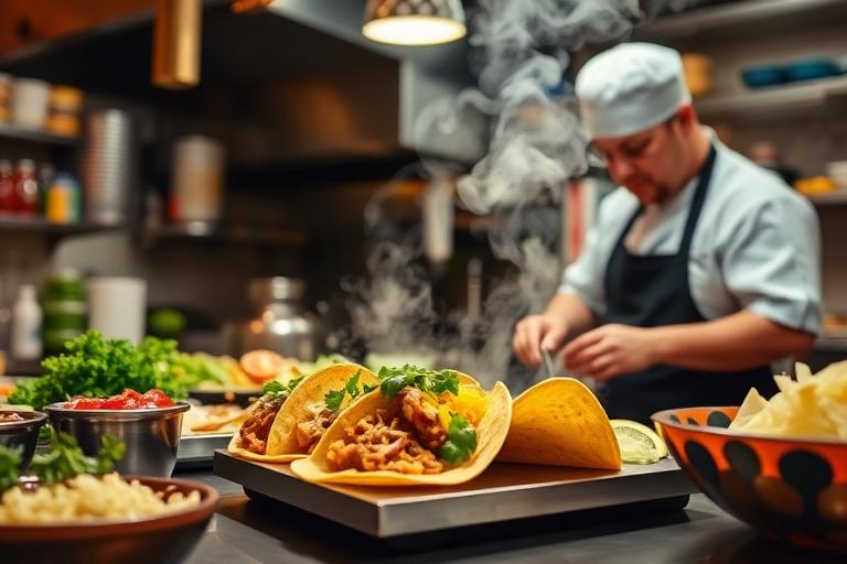 Chef preparing fresh tacos