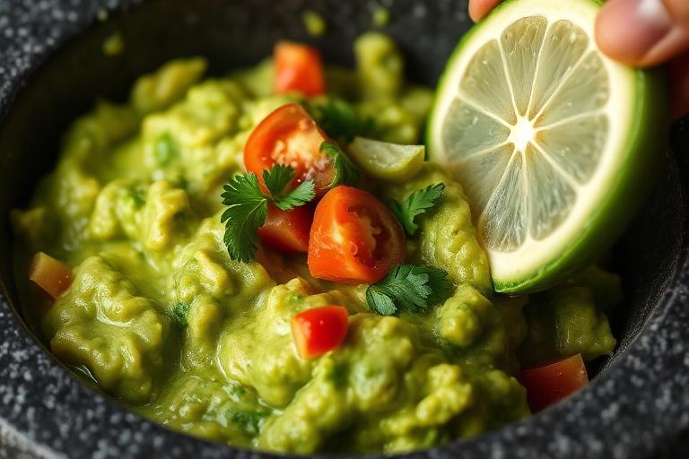 Fresh guacamole in molcajete