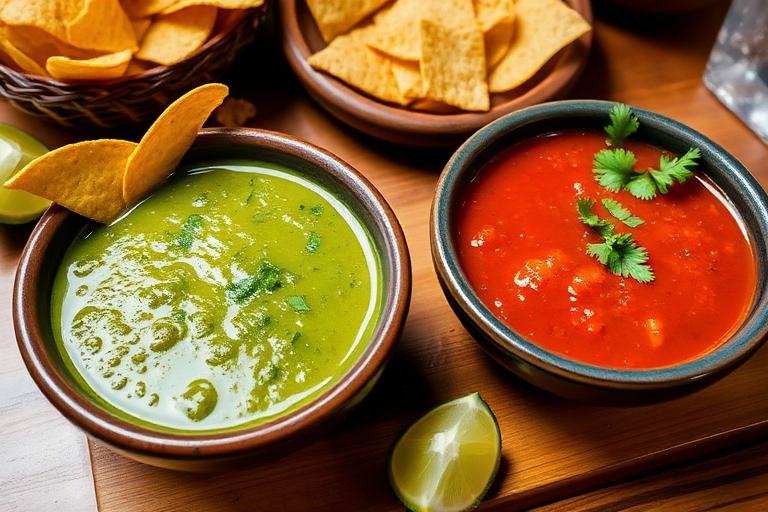 Fresh salsa verde and roja