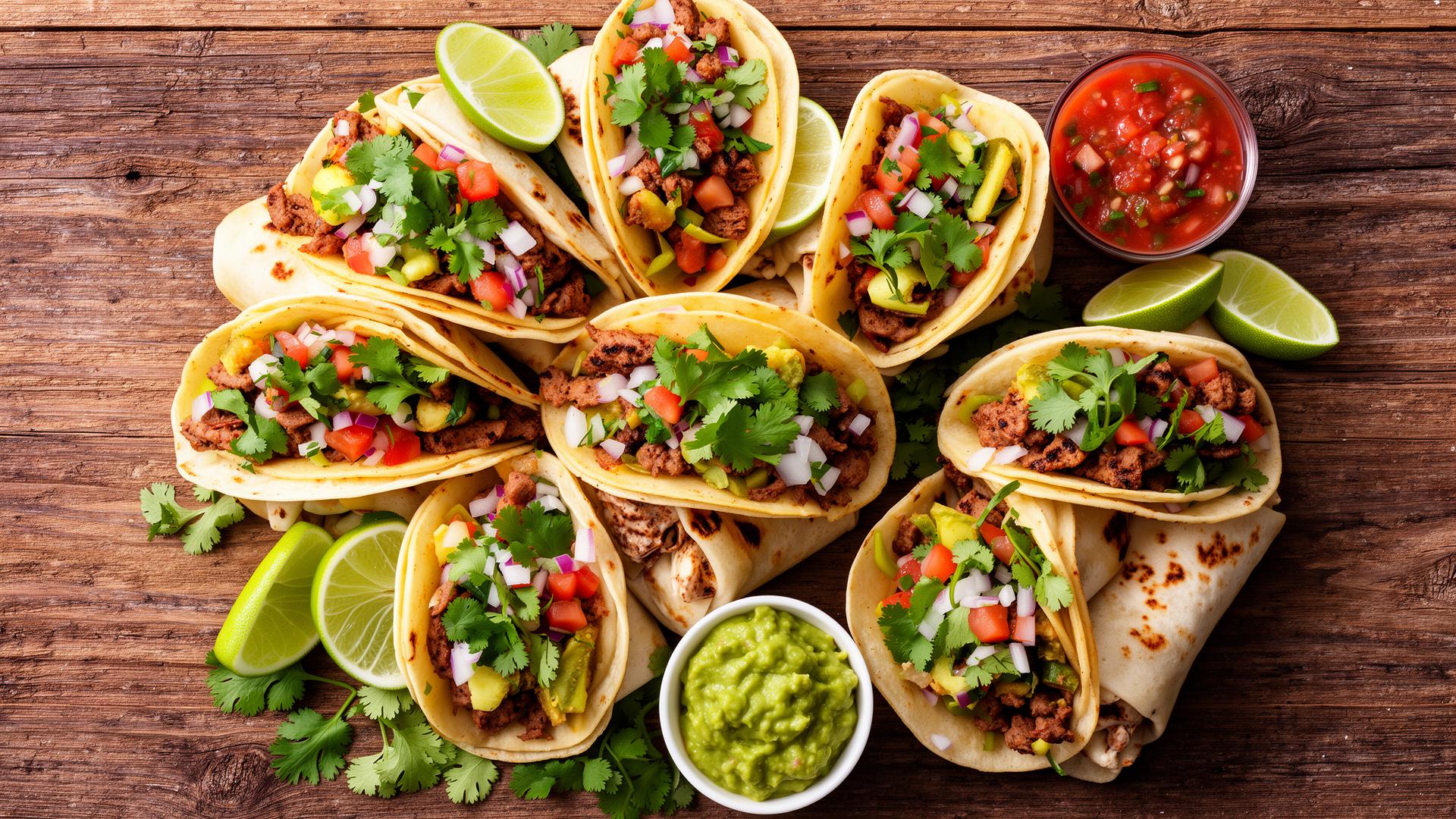 Loaded tacos and burritos spread